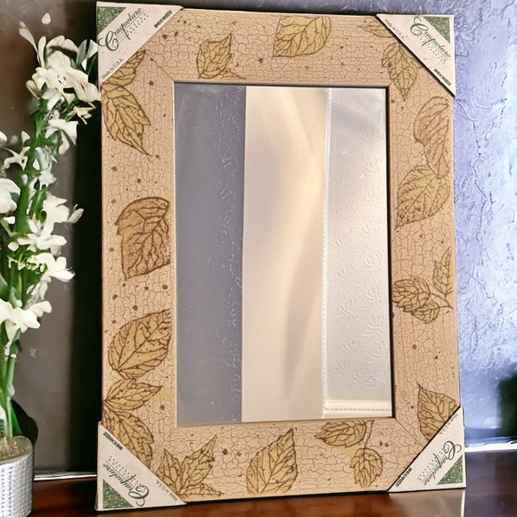 Vintage Fossil Leaves Frame 18”x24” Craquelure Collection Deco Mirror